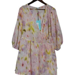 Future Collective Target White and Pink Tie Blouse with Yellow Accents Sz 1X NWT